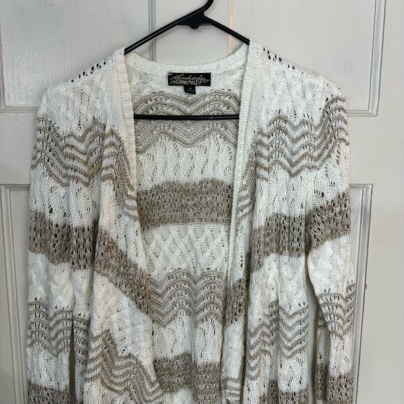 Coastal Beachy Crochet Sweater Cardigan Womens Size M Fringe Absolutely Famous - Picture 5 of 6